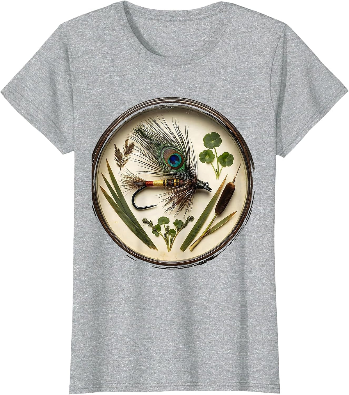 Wading Angler in River Current Fishing Graphic T-Shirt - Heather Grey