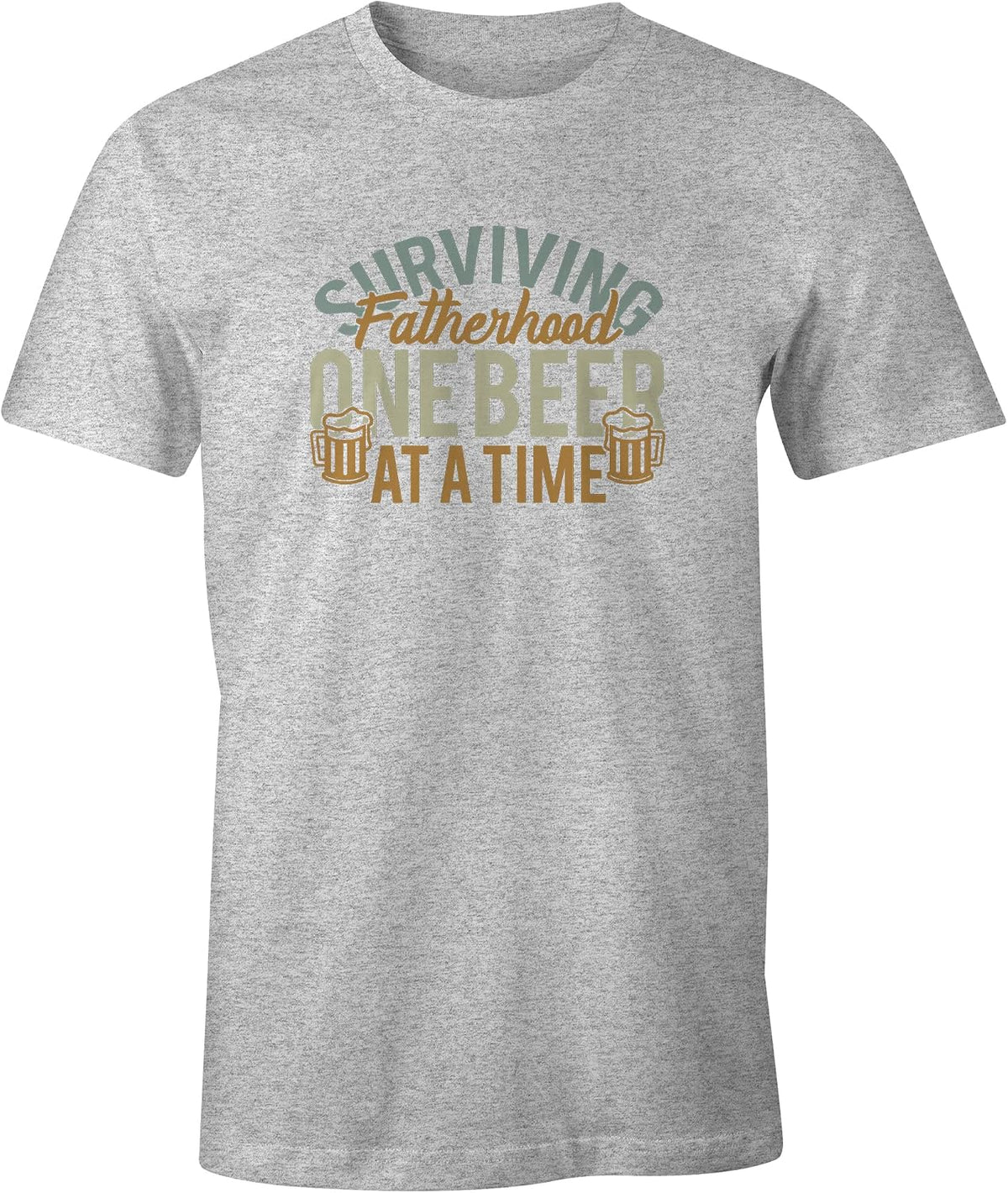 Ink Trendz Surviving Fatherhood One Beer at a Time T-Shirt, Funny Gifts for Dad, Fathers Day Husband Mens T-Shirt - Heather