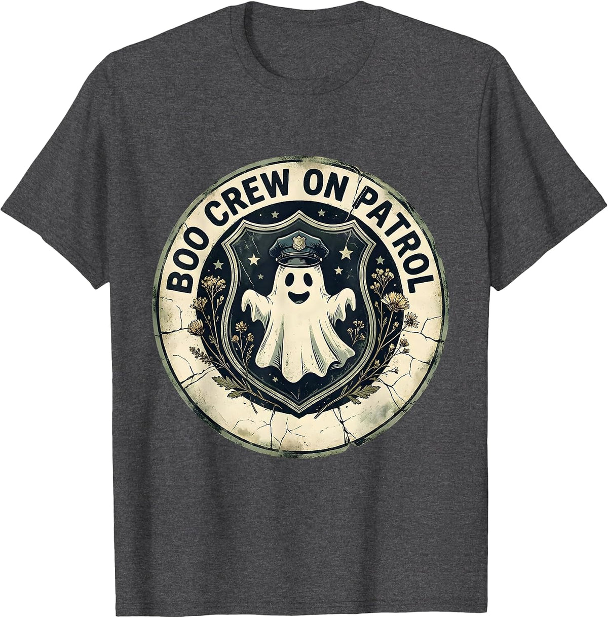 Men's Boo Crew On Patrol Police Officer Halloween T-Shirt - Dark Heather Grey