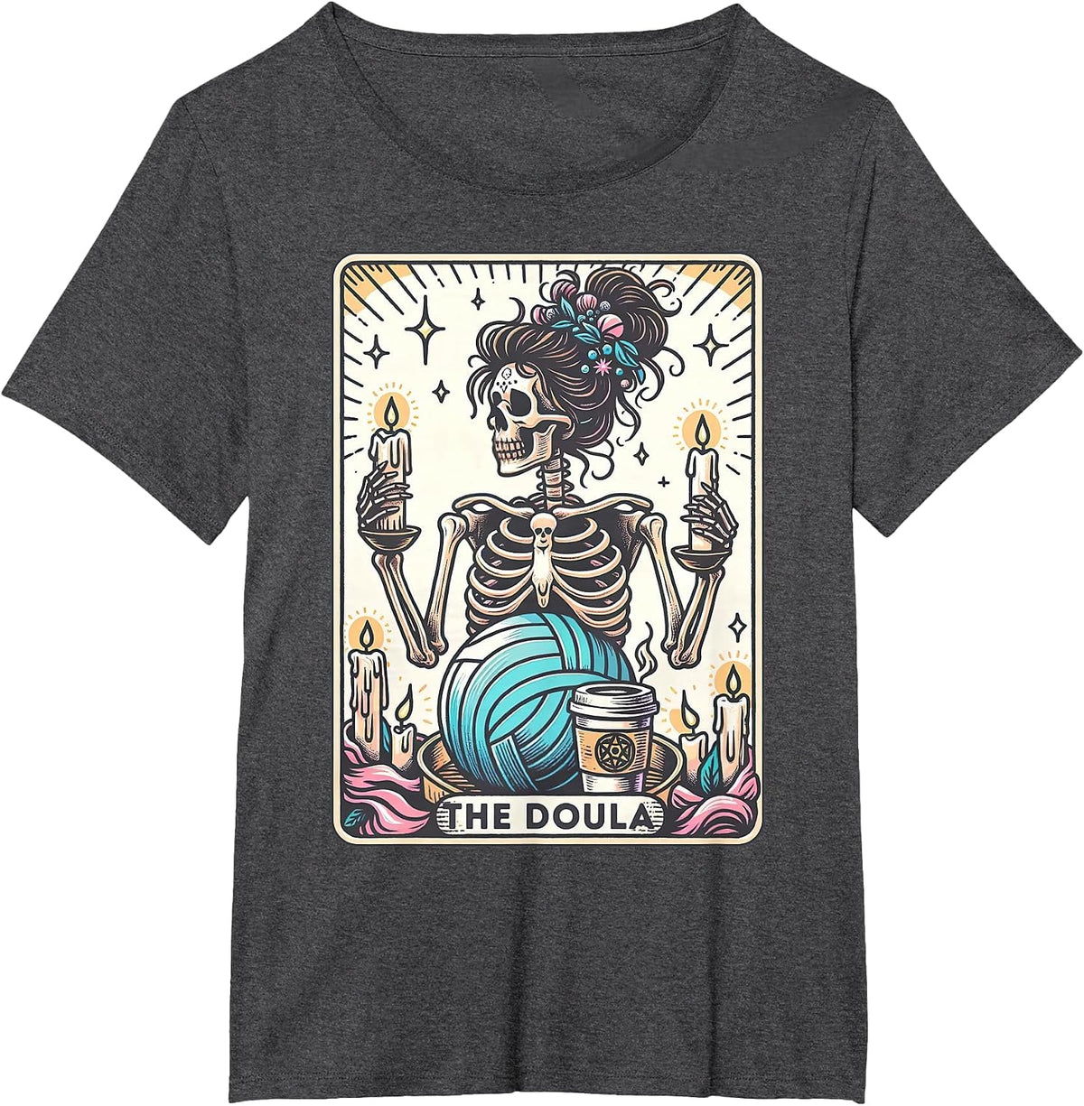 Doula Tarot Card Skeleton Midwife Birth Worker Postpartum T-Shirt - Dark Heather Grey