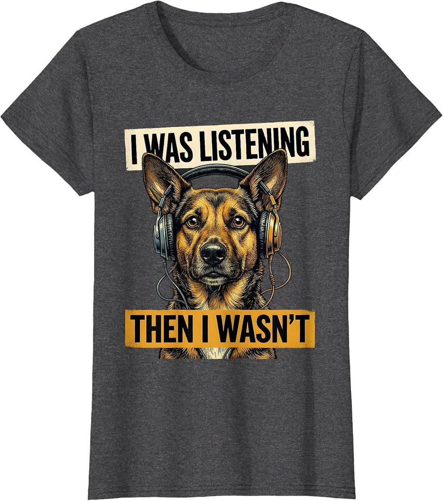 Women's I Was Listening Then I Wasn't Funny Autistic ADHD Meme T-Shirt - Dark Heather Grey