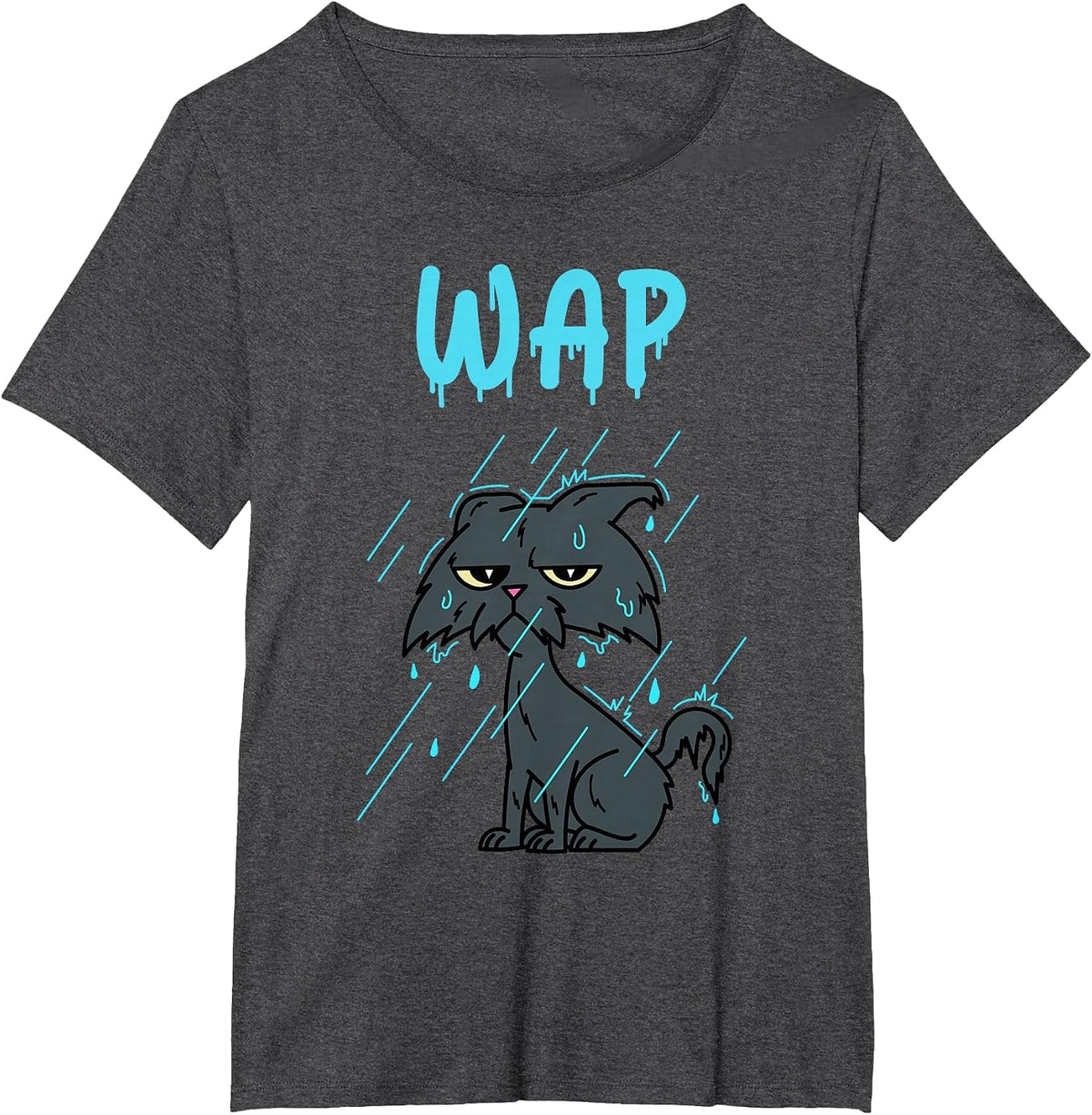Wet Cat – WAP – with Kitty in The Rain T-Shirt - Dark Heather Grey
