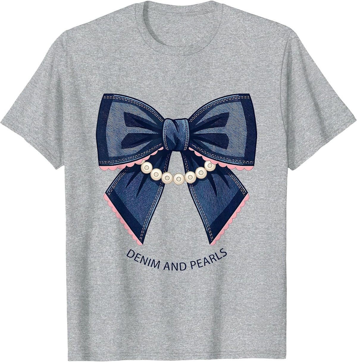 Men's Denim And Pearls Glam Vintage Ladies Gift T-Shirt - Heather Grey