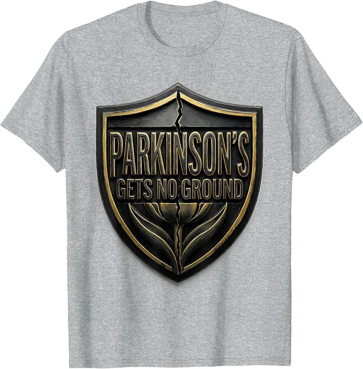 Men's Parkinson's Gets No Ground Defiant Awareness Support Ribbon T-Shirt - Heather Grey