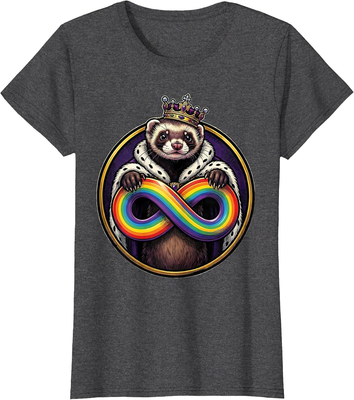 Women's Crowned Ferret Monarch Cartoon Autism Meme Humor T-Shirt - Dark Heather Grey