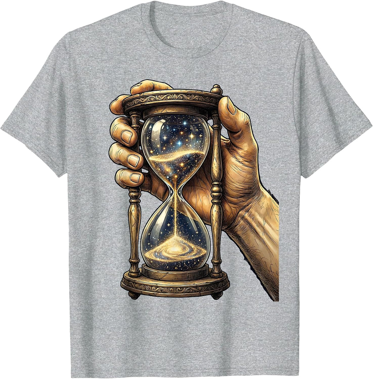 Men's Starfall Hourglass Celestial Art Design T-Shirt - Heather Grey