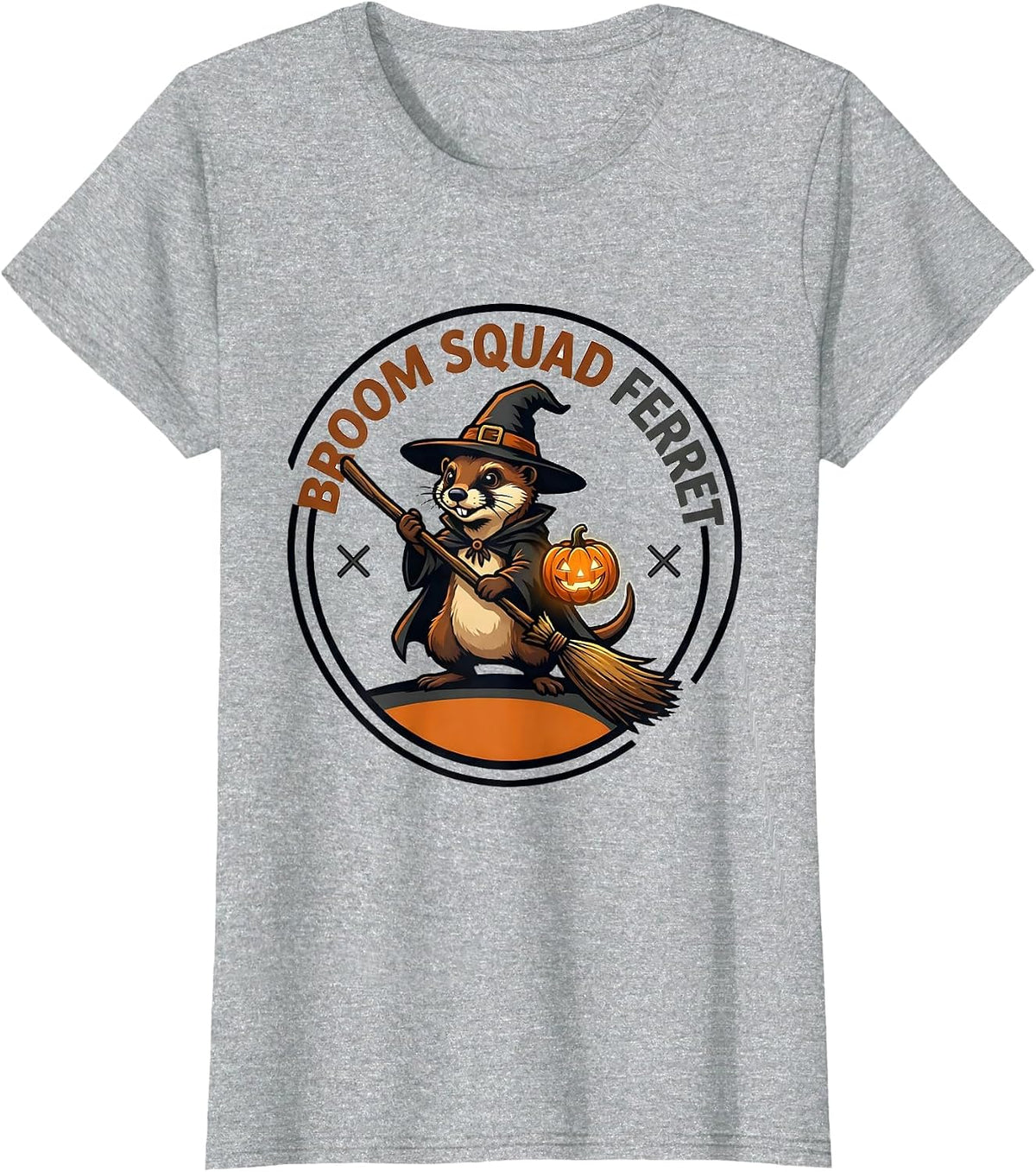 Broom Squad Ferret Halloween Witch Mascot Costume Group T-Shirt - Heather Grey