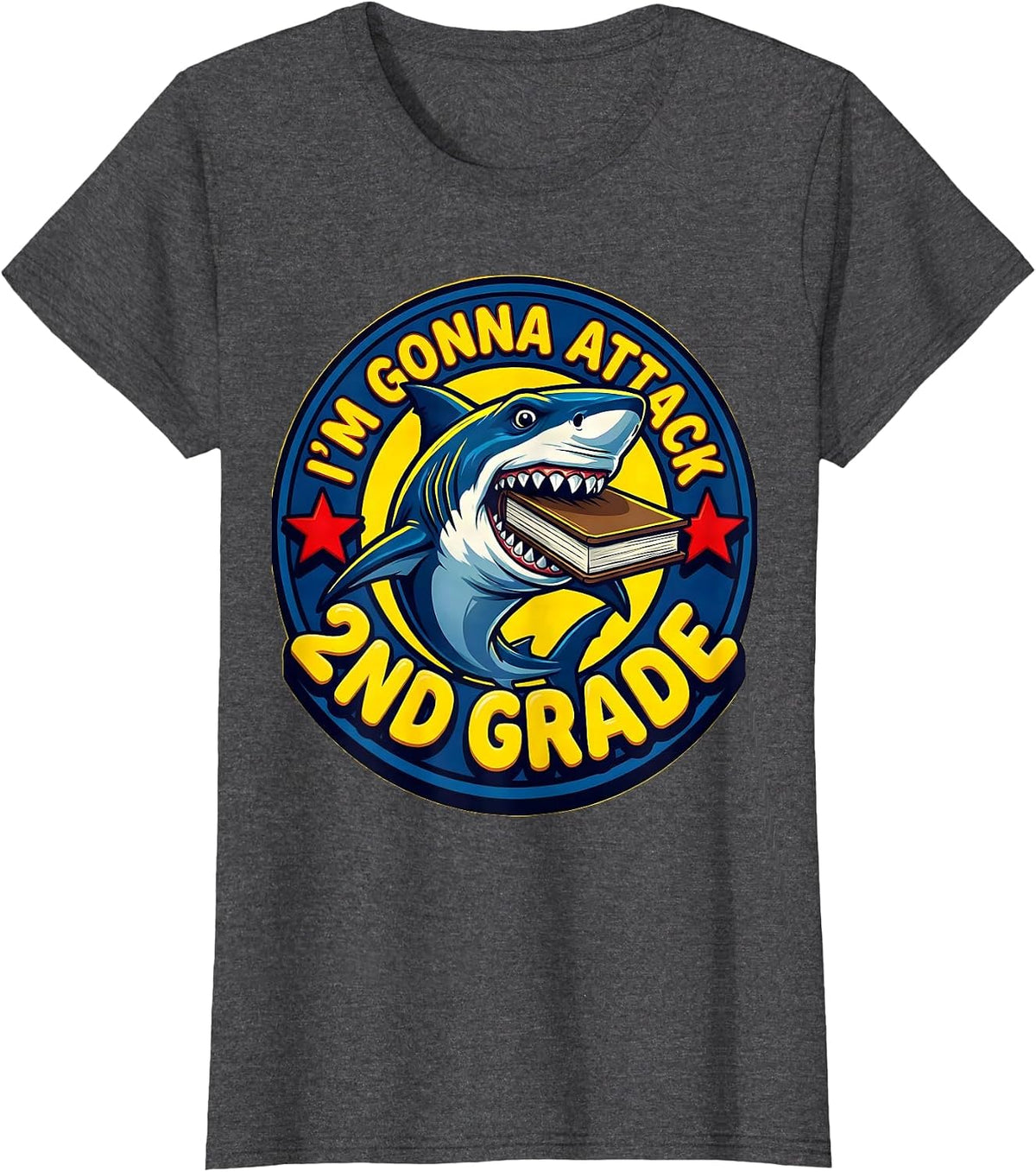 Women's I'm Gonna Attack 2nd Grade Pop Art Shark First Day Of School T-Shirt - Dark Heather Grey