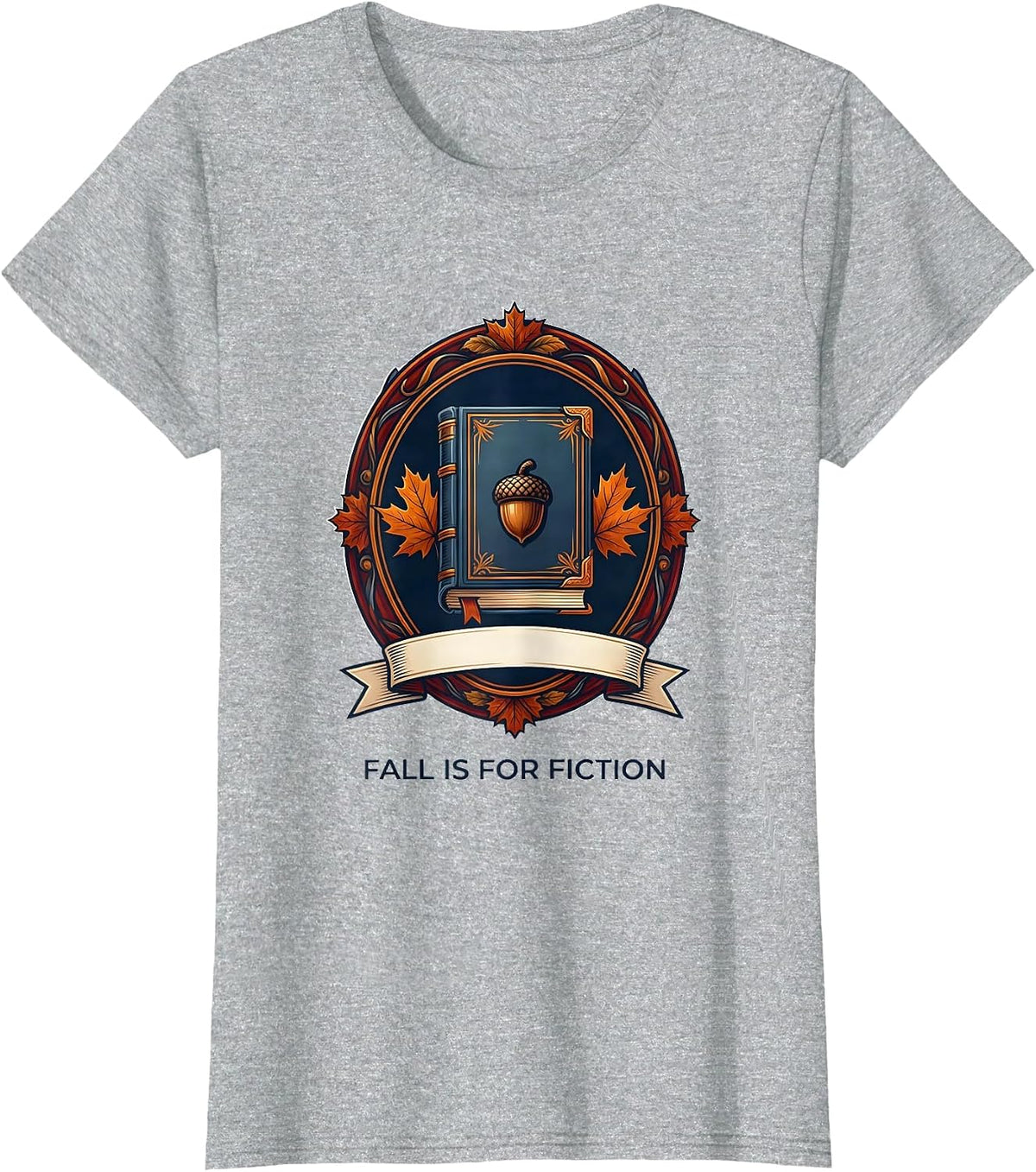 Fall Is For Fiction Cozy Book Lover Autumn Reading Humor T-Shirt - Heather Grey