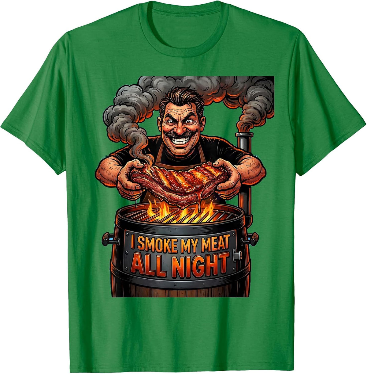 Men's I Smoke My Meat All Night Funny BBQ Pitmaster Dad Gift T-Shirt - Kelly Green