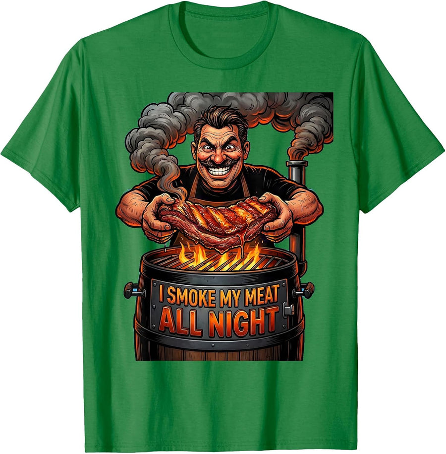Men's I Smoke My Meat All Night Funny BBQ Pitmaster Dad Gift T-Shirt - Kelly Green