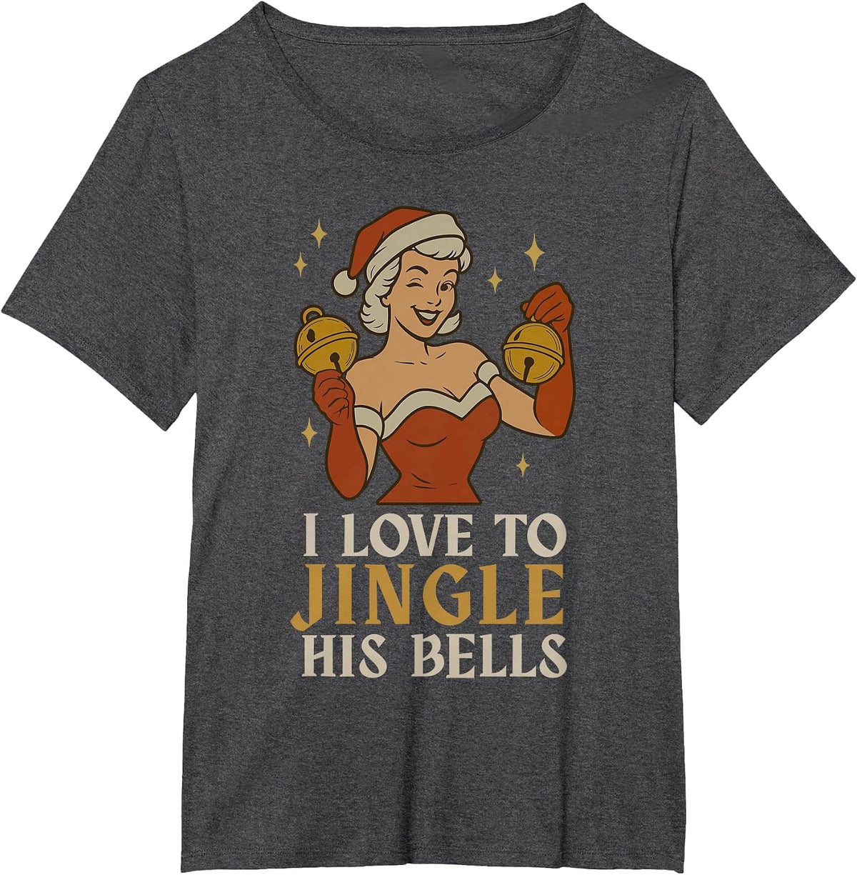Retro Santa I Love to Stuff Her Stock Jingle His Bells Xmas T-Shirt - Dark Heather Grey