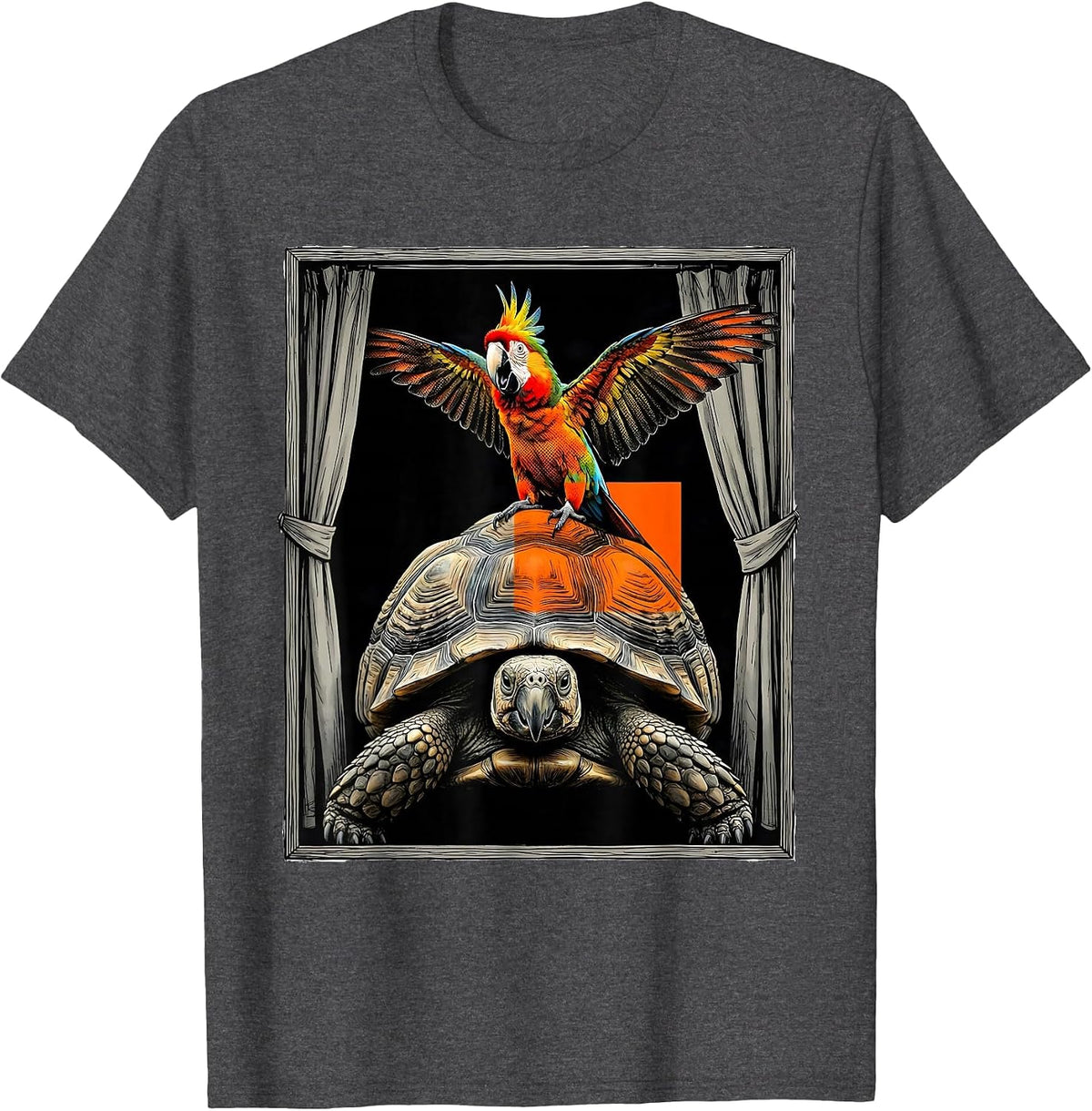 Tortoise Parrot Photobooth Funny Animal Portrait T-Shirt - Dark Heather Grey