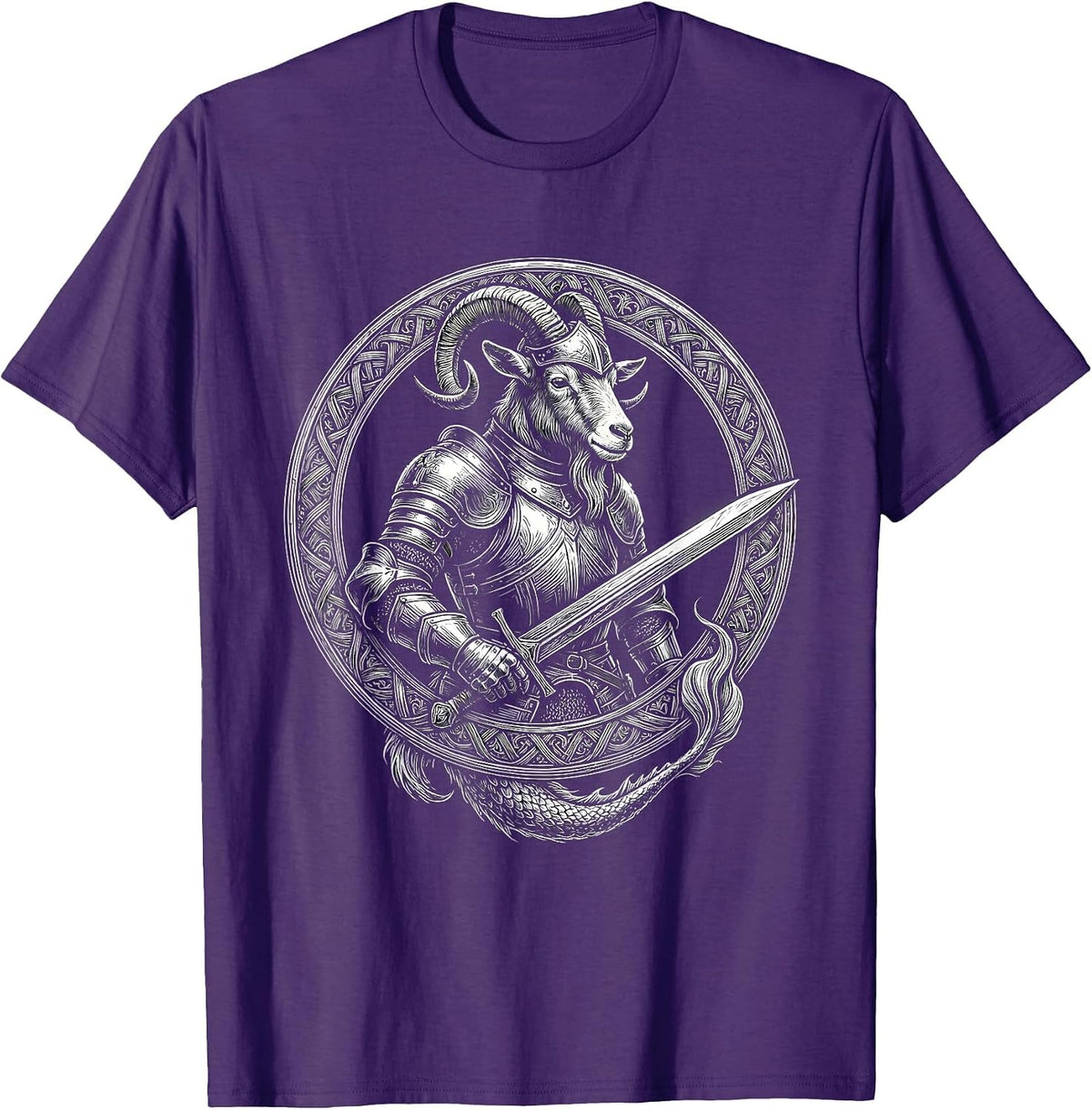 Capricorn Armored Goat Knight Broadsword Zodiac T-Shirt - Purple