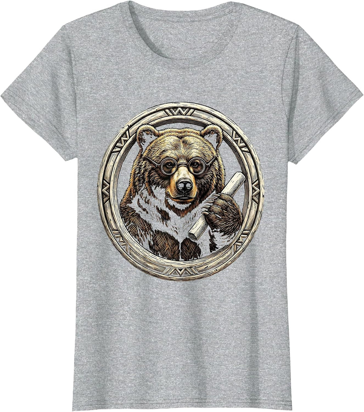 Women's Academic Bear Professor Chalk Illustration T-Shirt - Heather Grey