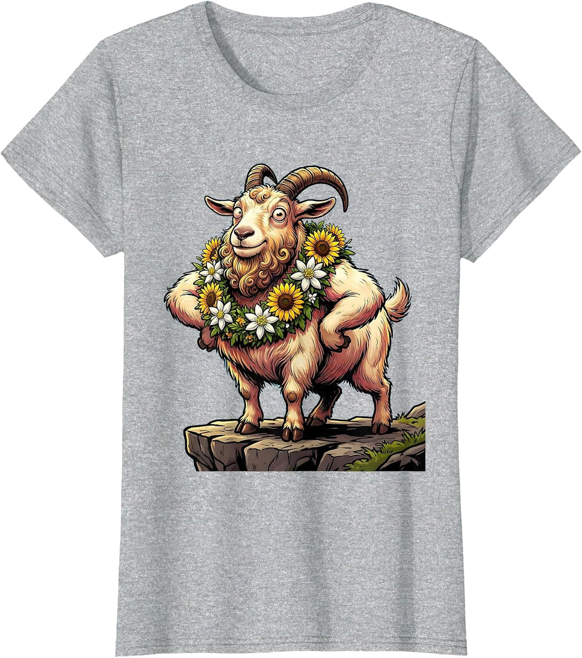 Oktoberfest Mountain Goat Flower Garland Design T-Shirt - Heather Grey