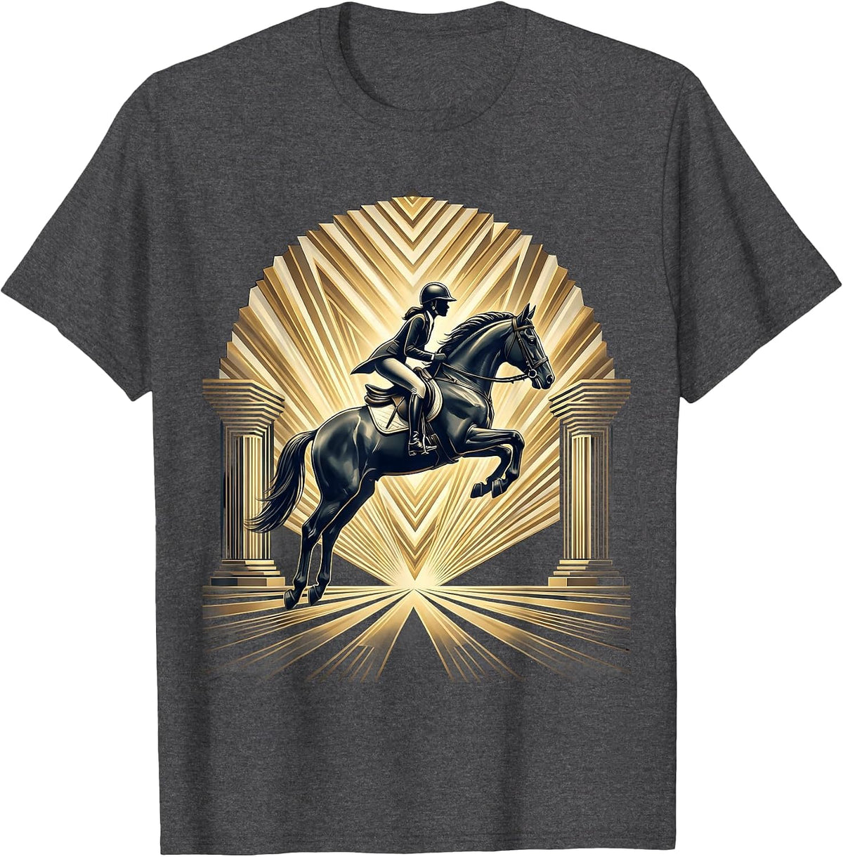 Equestrian Show Jumping Horse and Rider Graphic T-Shirt - Dark Heather Grey