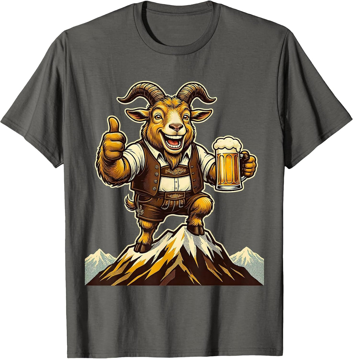 Alpine Goat Mountain Peak Oktoberfest Design T-Shirt - Asphalt Grey