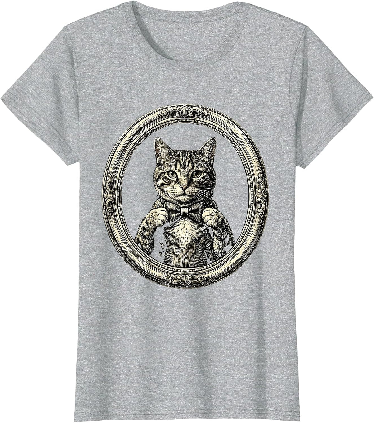 Dapper Cat Adjusting Bow Tie in Mirror T-Shirt - Heather Grey