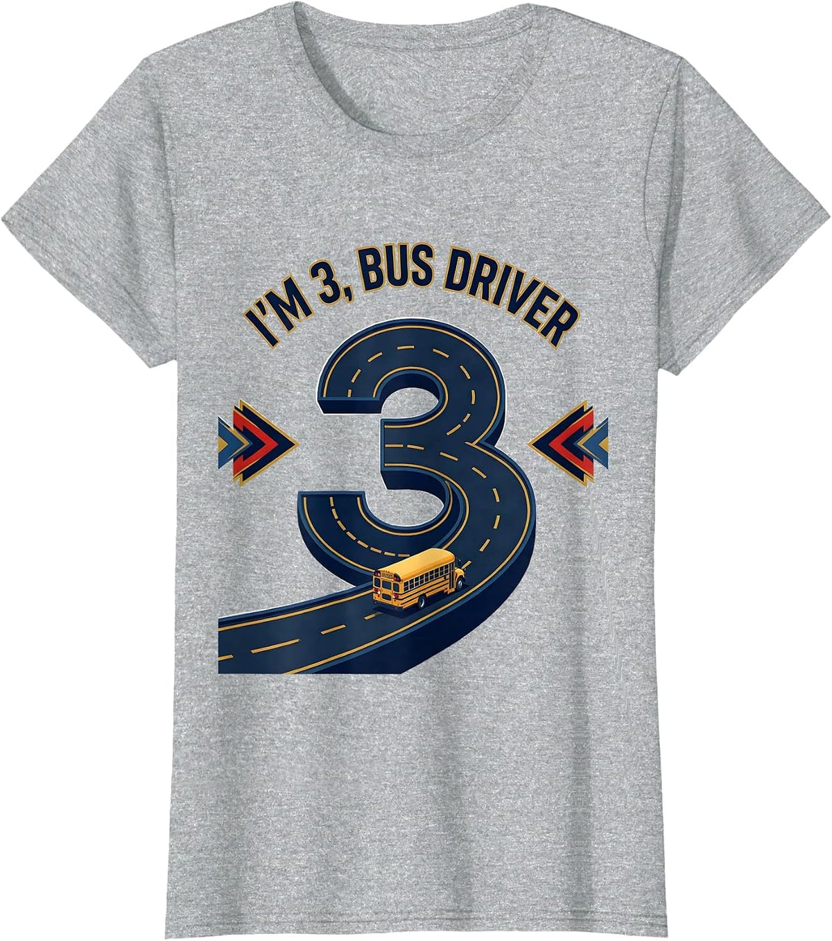 Women's I'm 3 Bus Driver Sports Boys Birthday Party Vehicle Theme T-Shirt - Heather Grey
