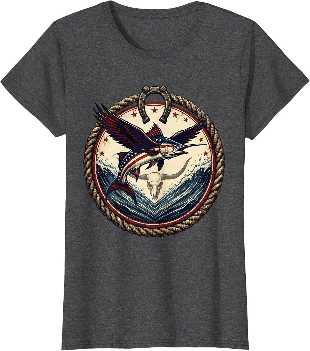 Women's Gulf of America Flying Fish Leaping Boat Wake T-Shirt - Dark Heather Grey