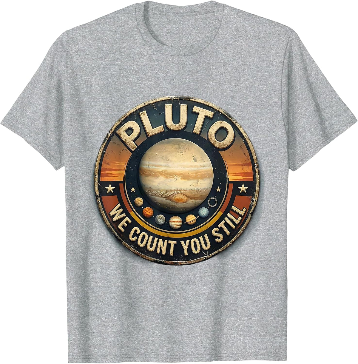 Men's Pluto We Count You Still Distressed Funny Pluto Planet T-Shirt - Heather Grey