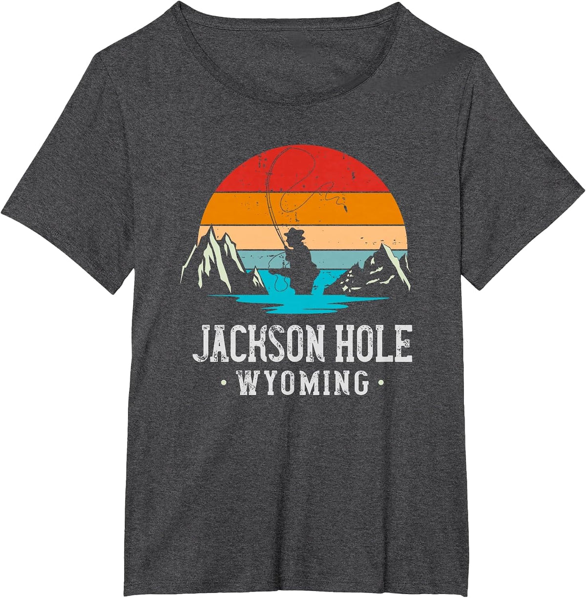 Fly Fishing Jackson Hole Wyoming T-Shirt - Dark Heather Grey