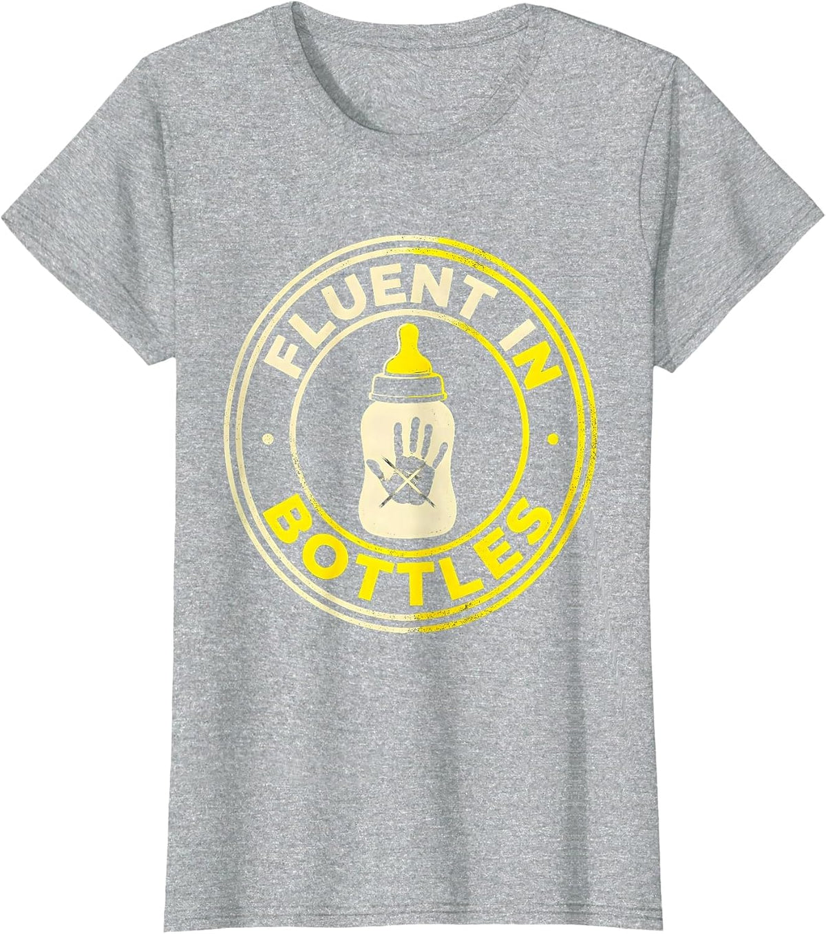 Women's Fluent In Bottles Stencil Graphic Childcare Teacher Daycare T-Shirt - Heather Grey
