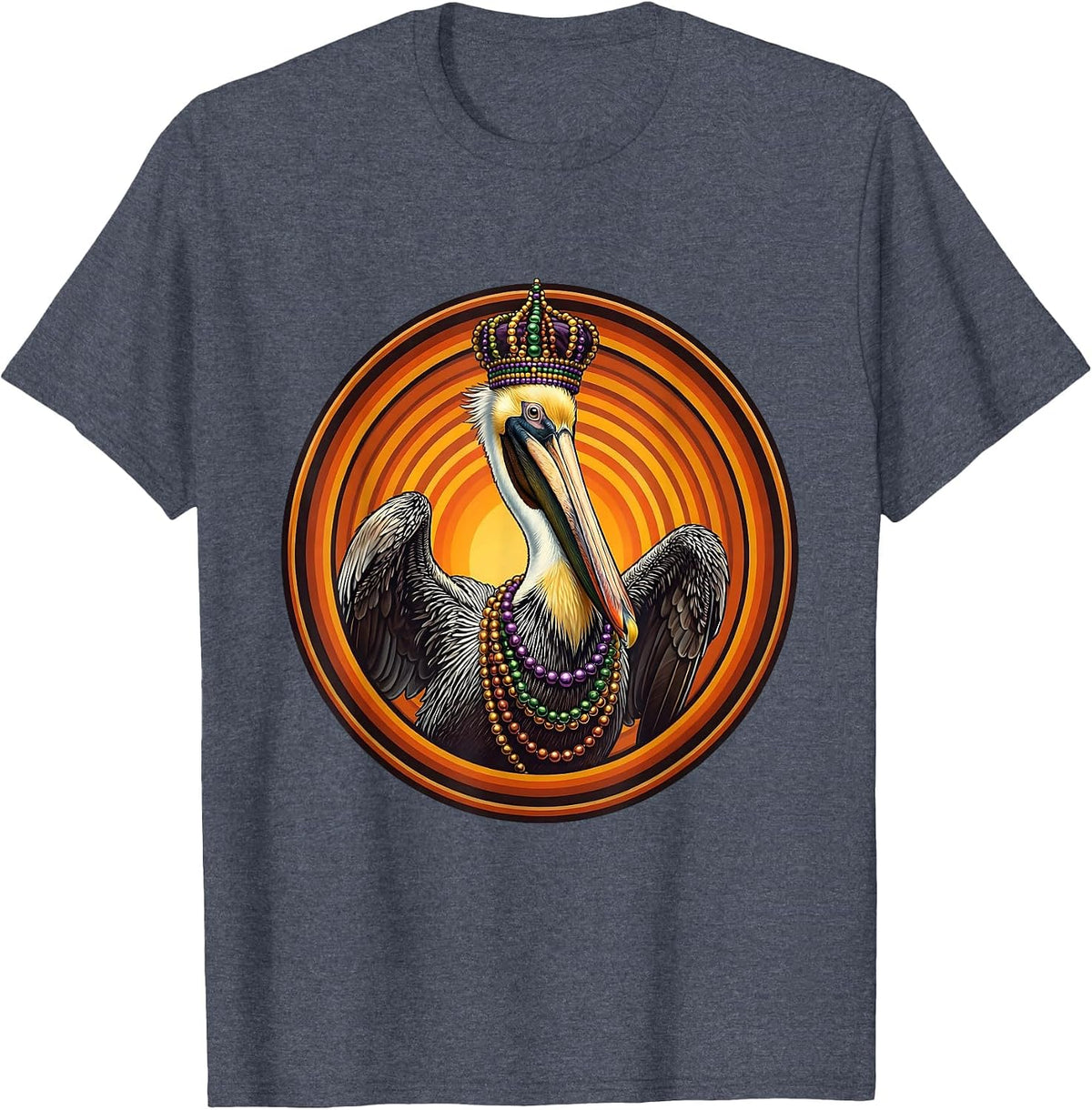 Mardi Gras Pelican Bead Necklace Crown T-Shirt - Heather Blue