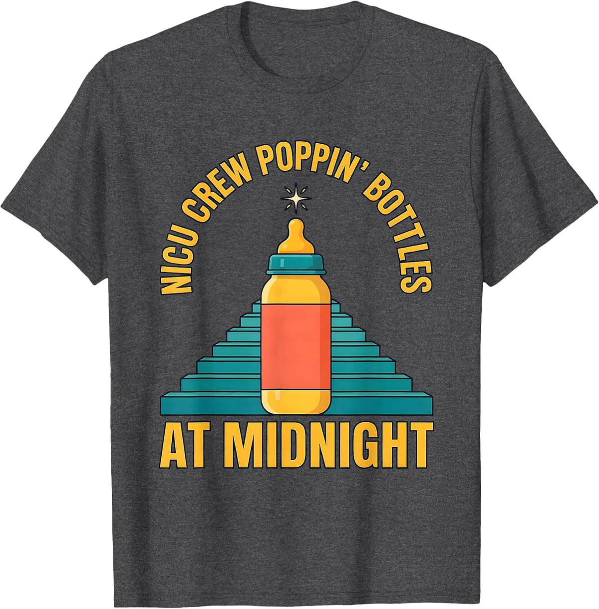 Men's NICU Crew Poppin Bottles At Midnight Funny Nurse New Year T-Shirt - Dark Heather Grey