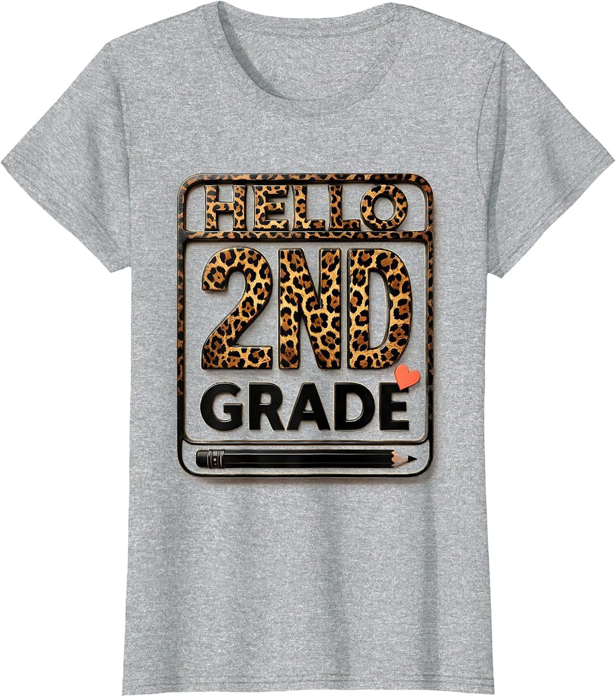 Hello 2nd Grade Leopard Print Kids Girl Teacher Back T-Shirt - Heather Grey