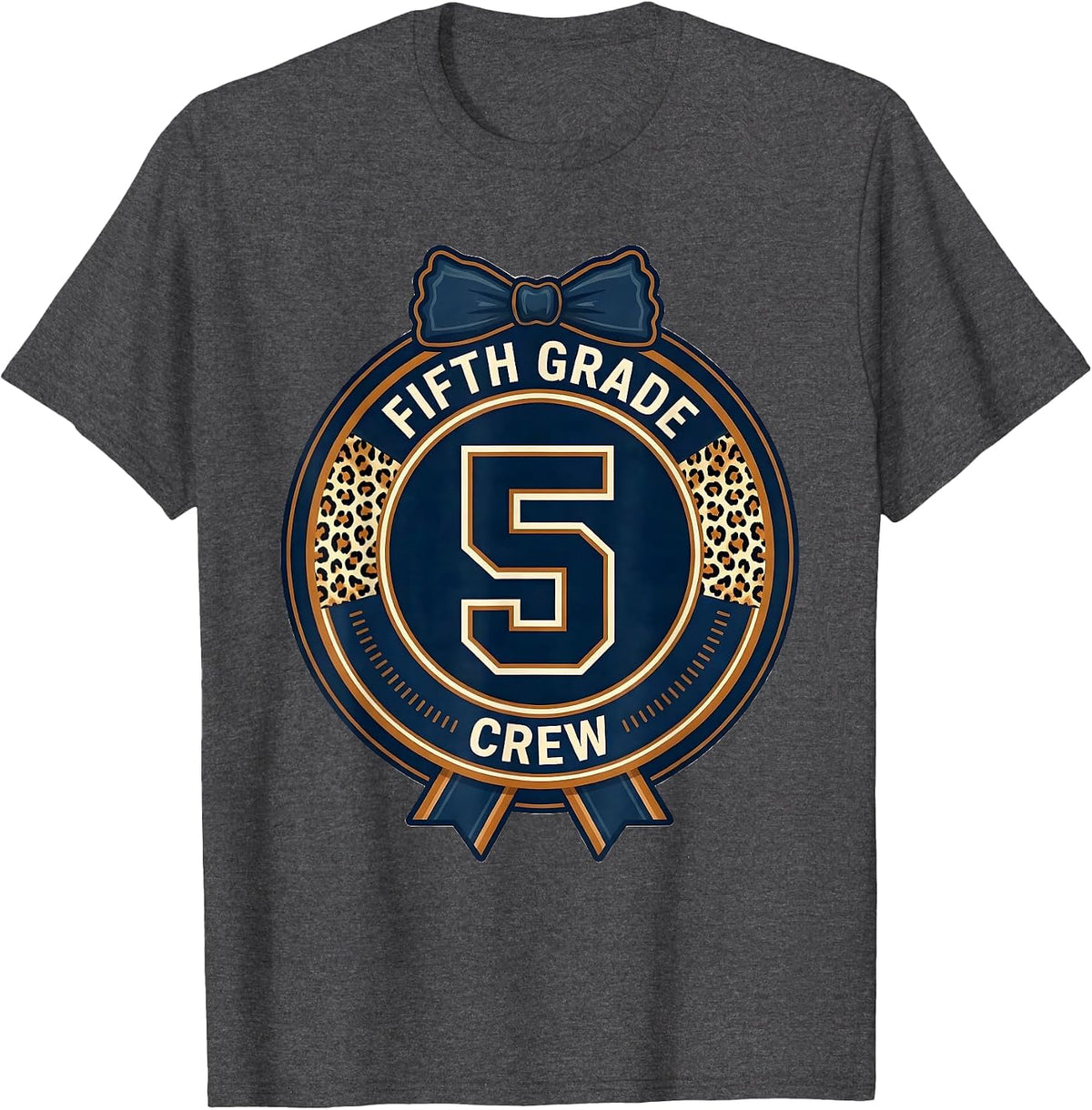 Fifth Grade Crew Leopard Teacher Back To School Girls T-Shirt - Dark Heather Grey