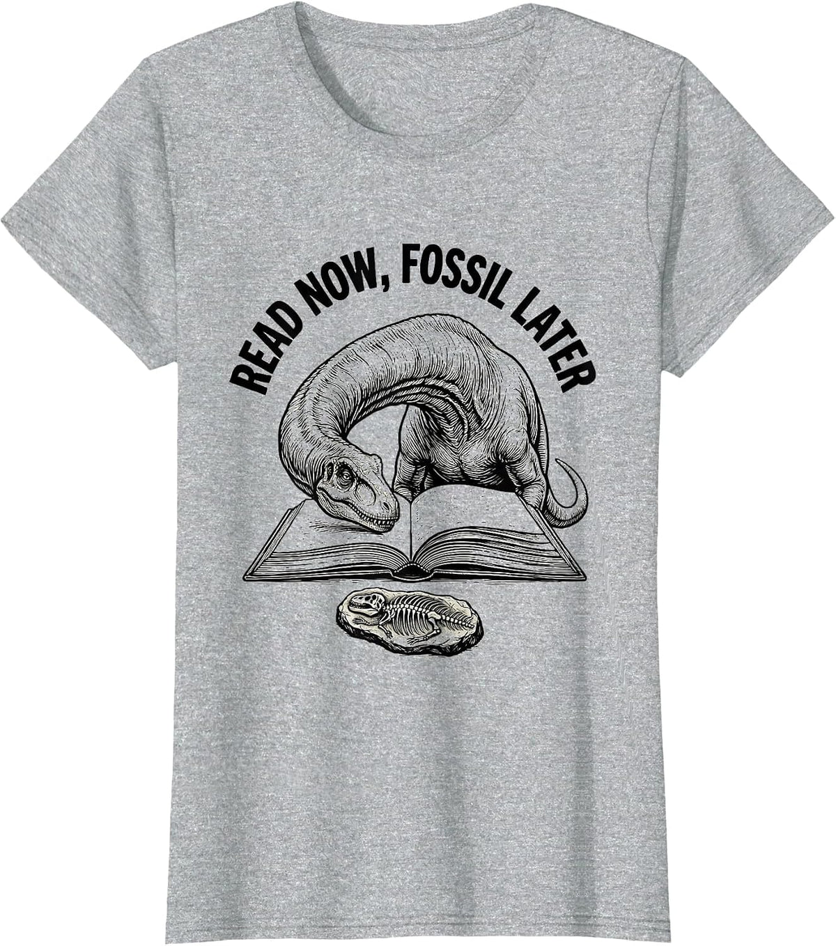 Read Now, Fossil Later Funny Dinosaur Teacher Librarian T-Shirt - Heather Grey