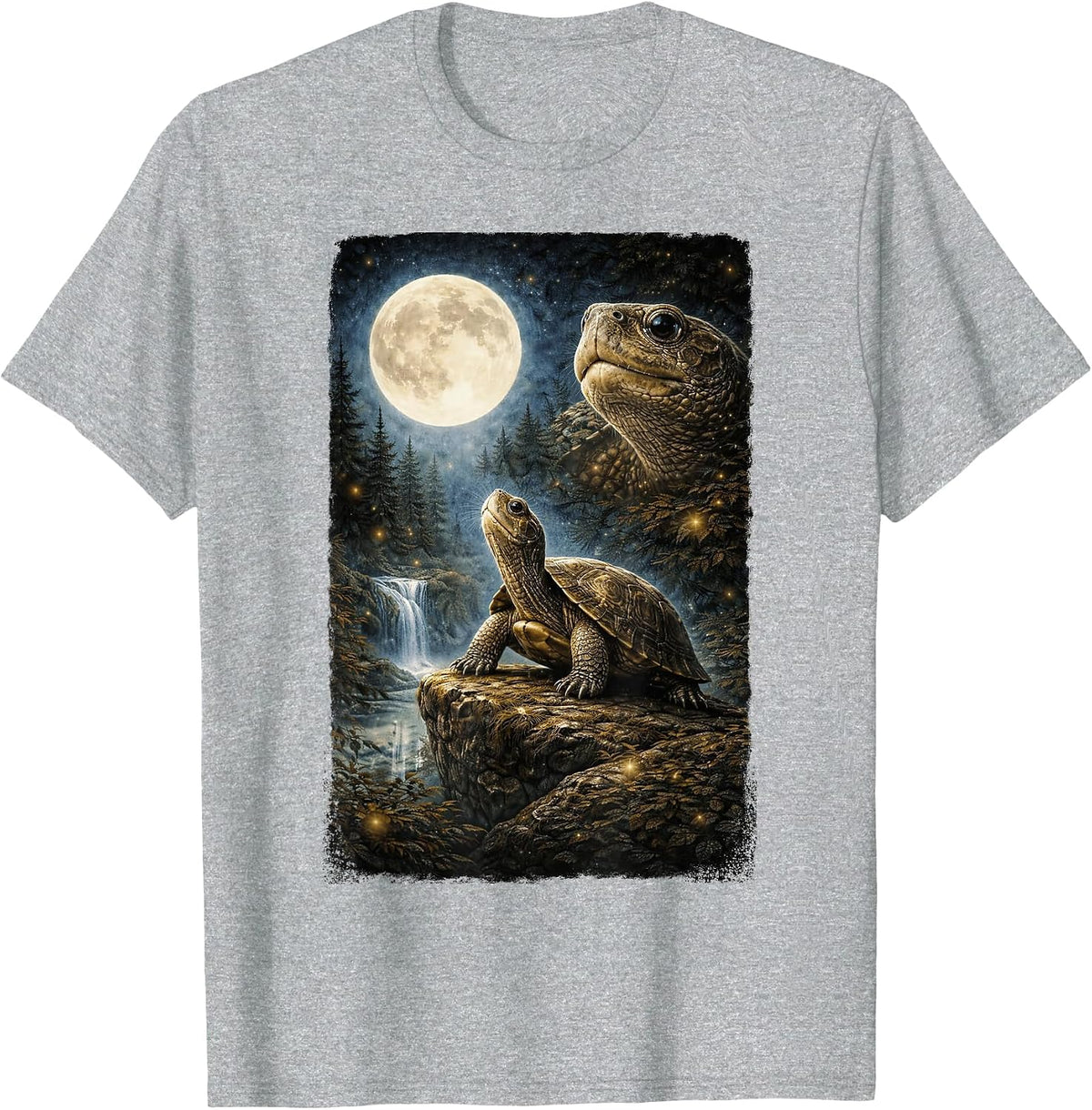 Funny Turtle Art Design Turtle Howling at The Moon T-Shirt - Heather Grey