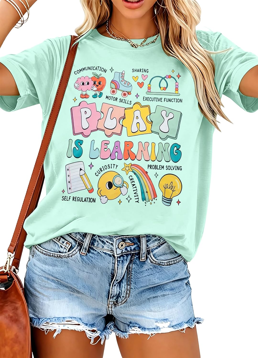 Teacher Shirts Women Kindergarten Shirt Teaching Graphic Tees - Light Green