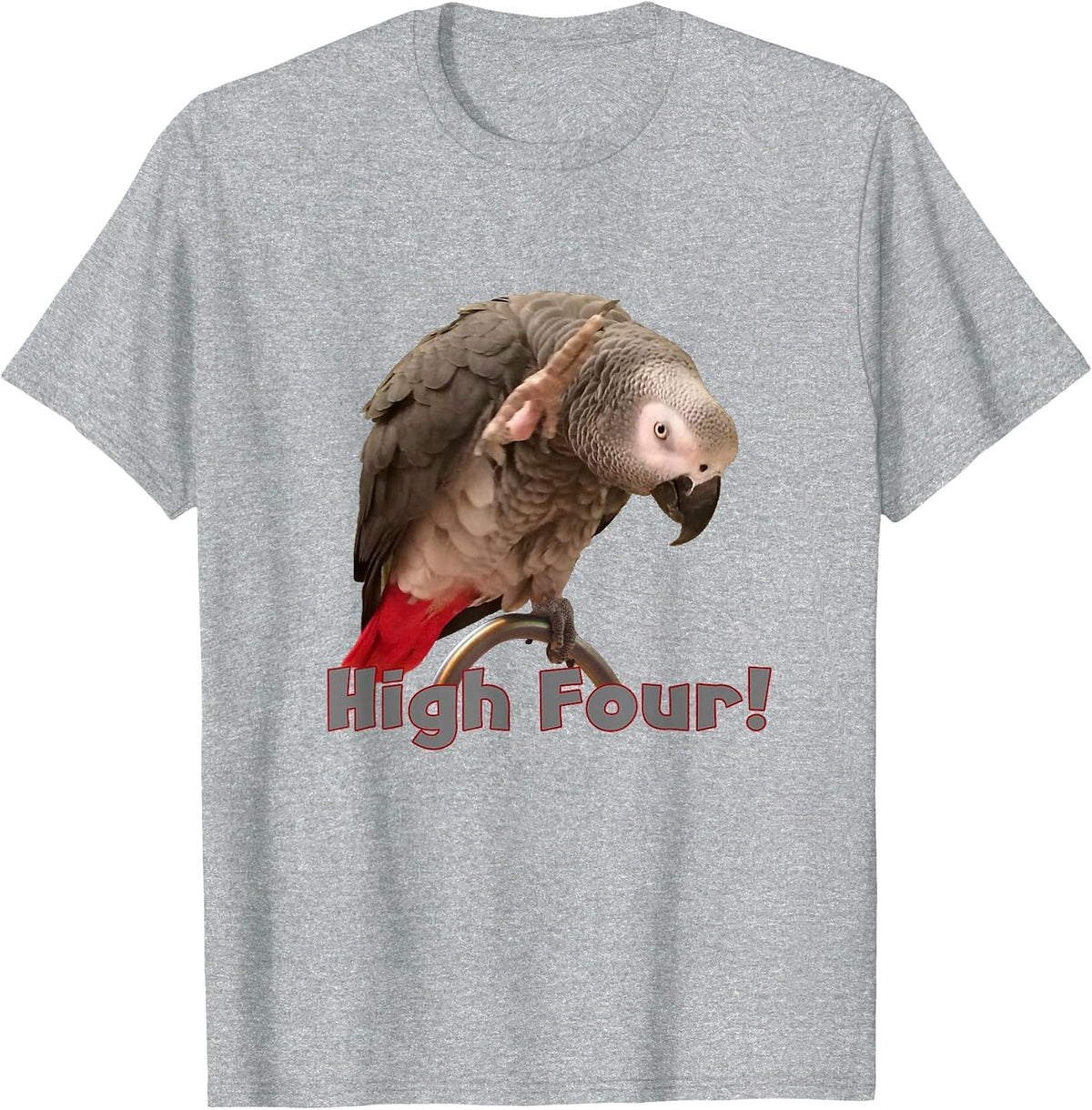 Funny African Grey Parrot Waving High Four T-Shirt - Heather Grey