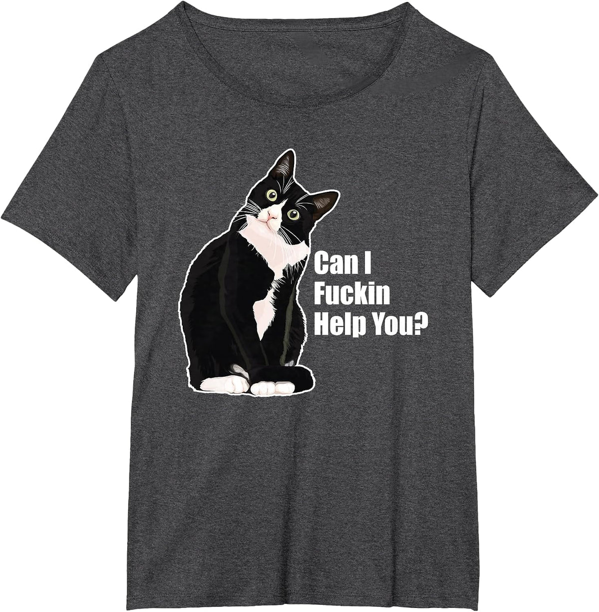 Can I Fuckin Help You? Funny Vulgar Novelty for Cat Lovers T-Shirt - Dark Heather Grey