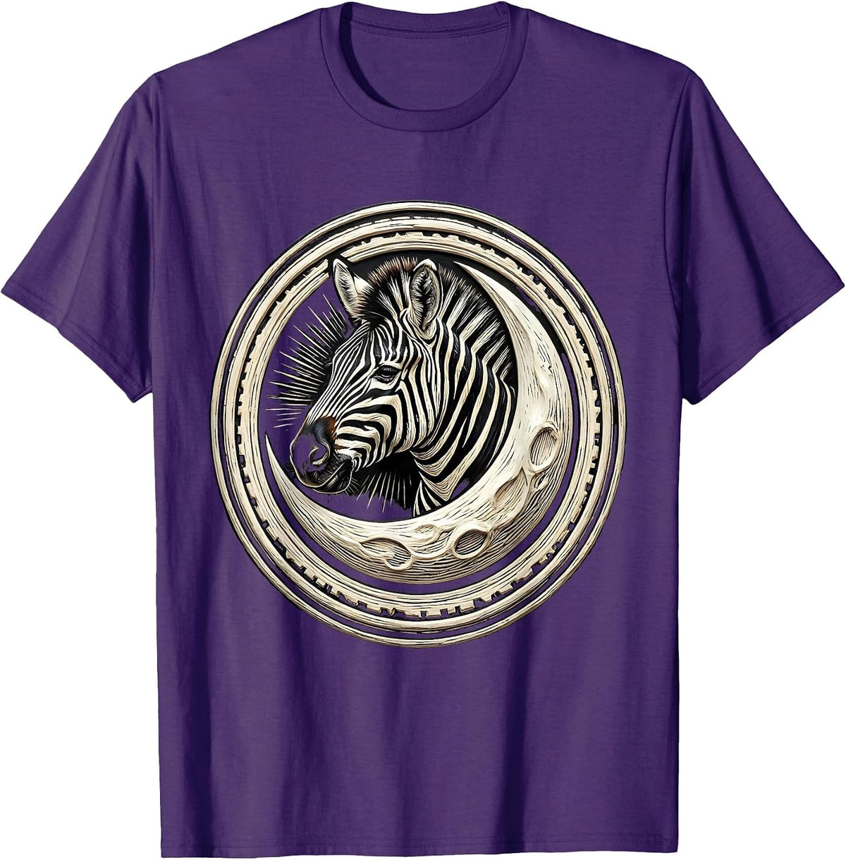 Zebra Head Crescent Moon Celestial Wildlife Art T-Shirt - Purple