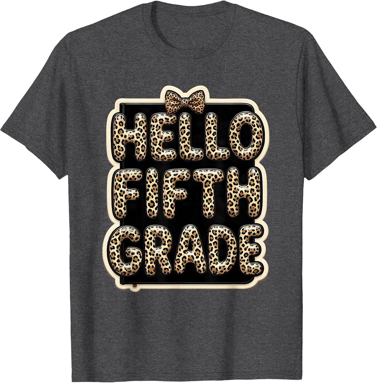 Men's Hello Fifth Grade Leopard Teacher Back To School Girl T-Shirt - Dark Heather Grey