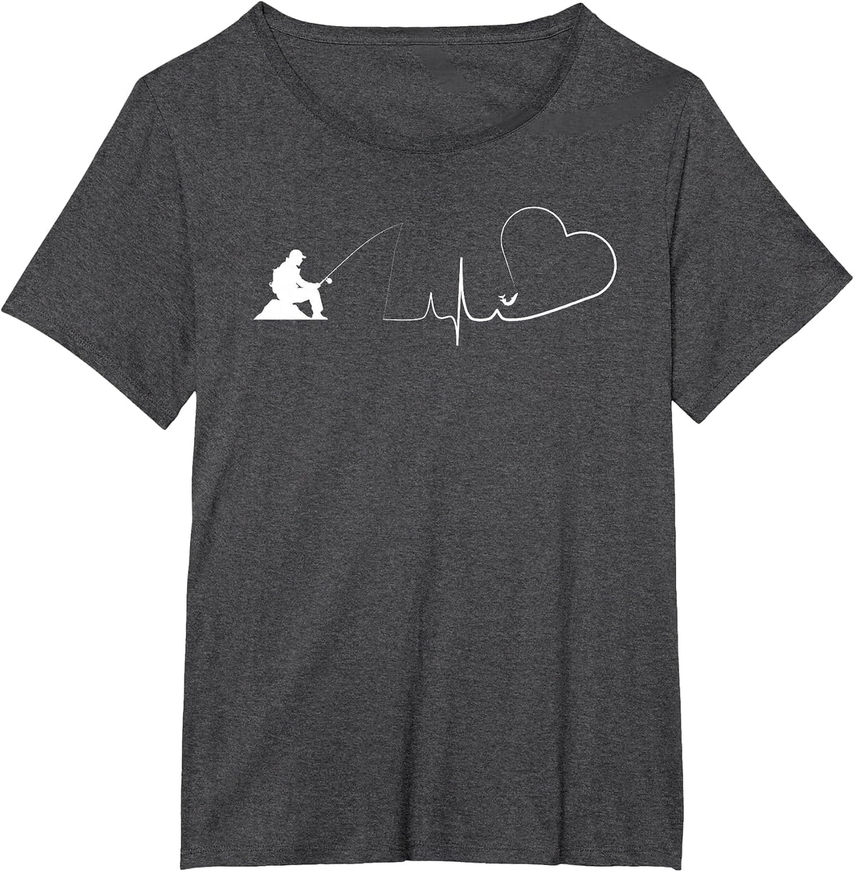 Fishing Heartbeat of Fly Fishing Fish with Rod Hook Bass T-Shirt - Dark Heather Grey