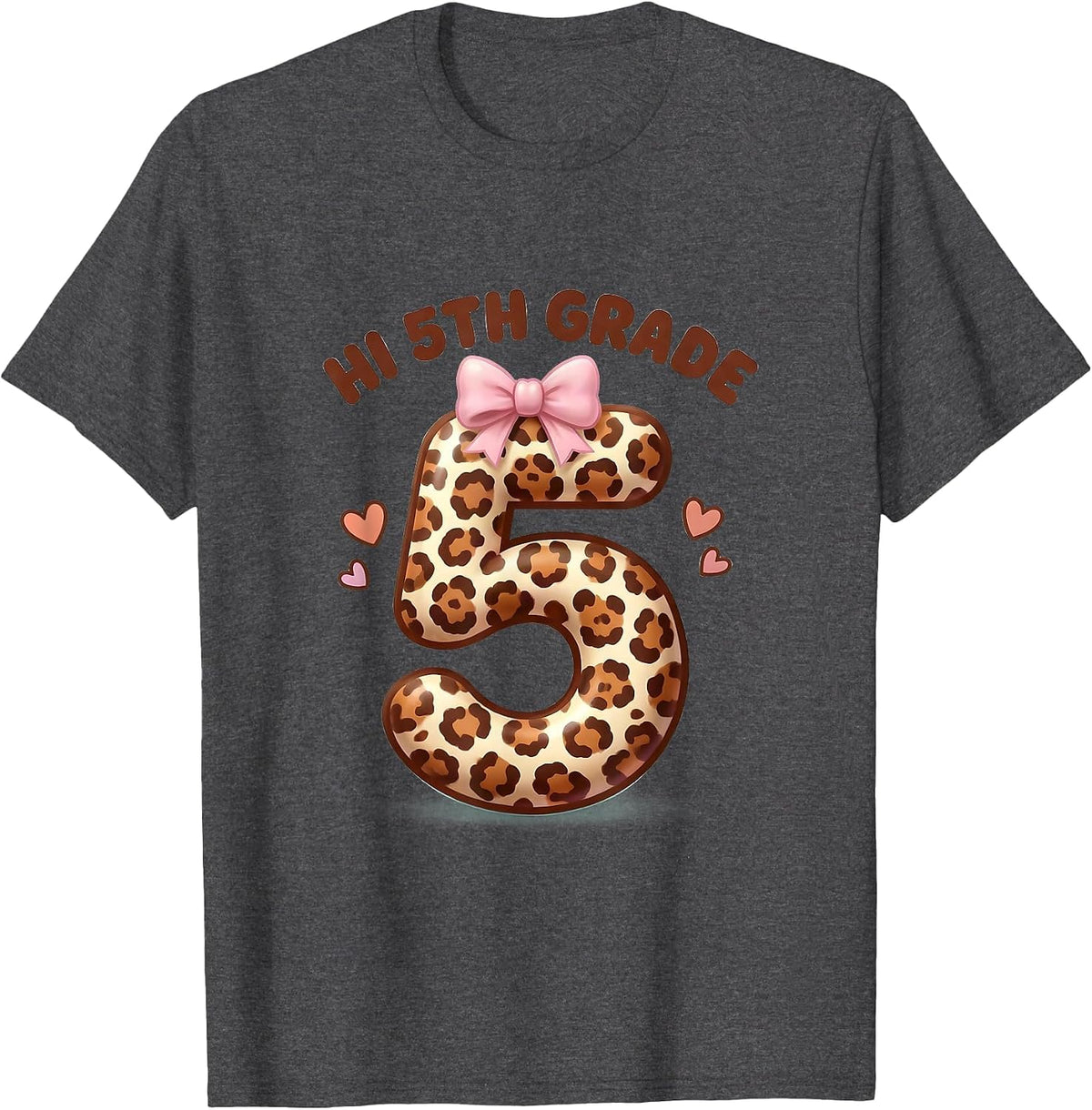 Hi 5th Grade Cute Kawaii Leopard Teacher Back To School T-Shirt - Dark Heather Grey