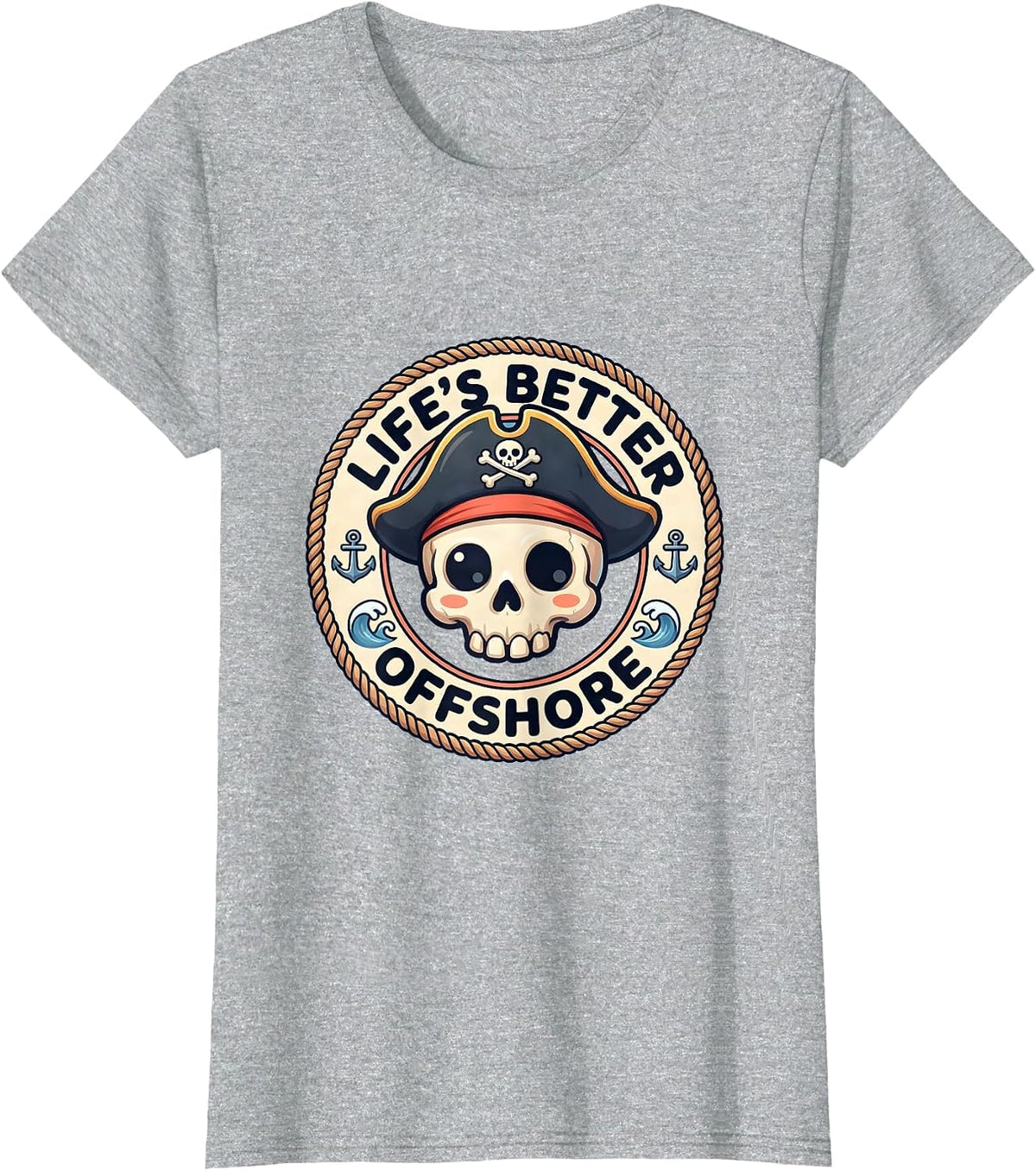 Women's Life's Better Offshore Pirate Adventure Design T-Shirt - Heather Grey