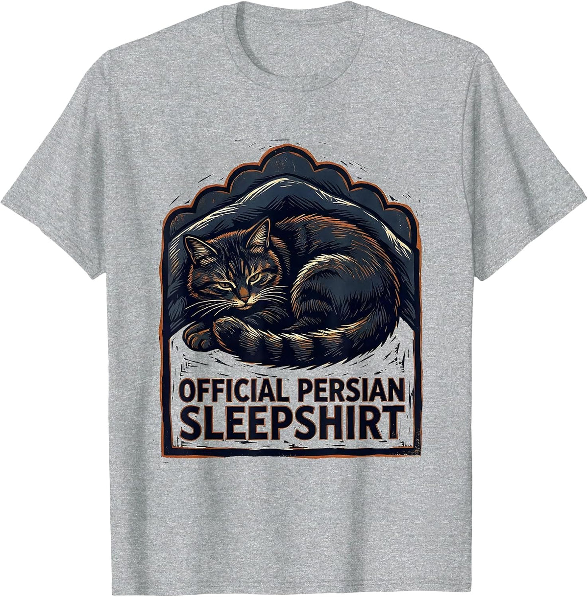 Men's Official Persian Sleepshirt Cute Cat Lover Linocut T-Shirt - Heather Grey