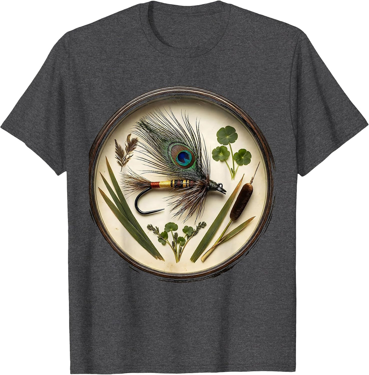 Wading Angler in River Current Fishing Graphic T-Shirt - Dark Heather Grey