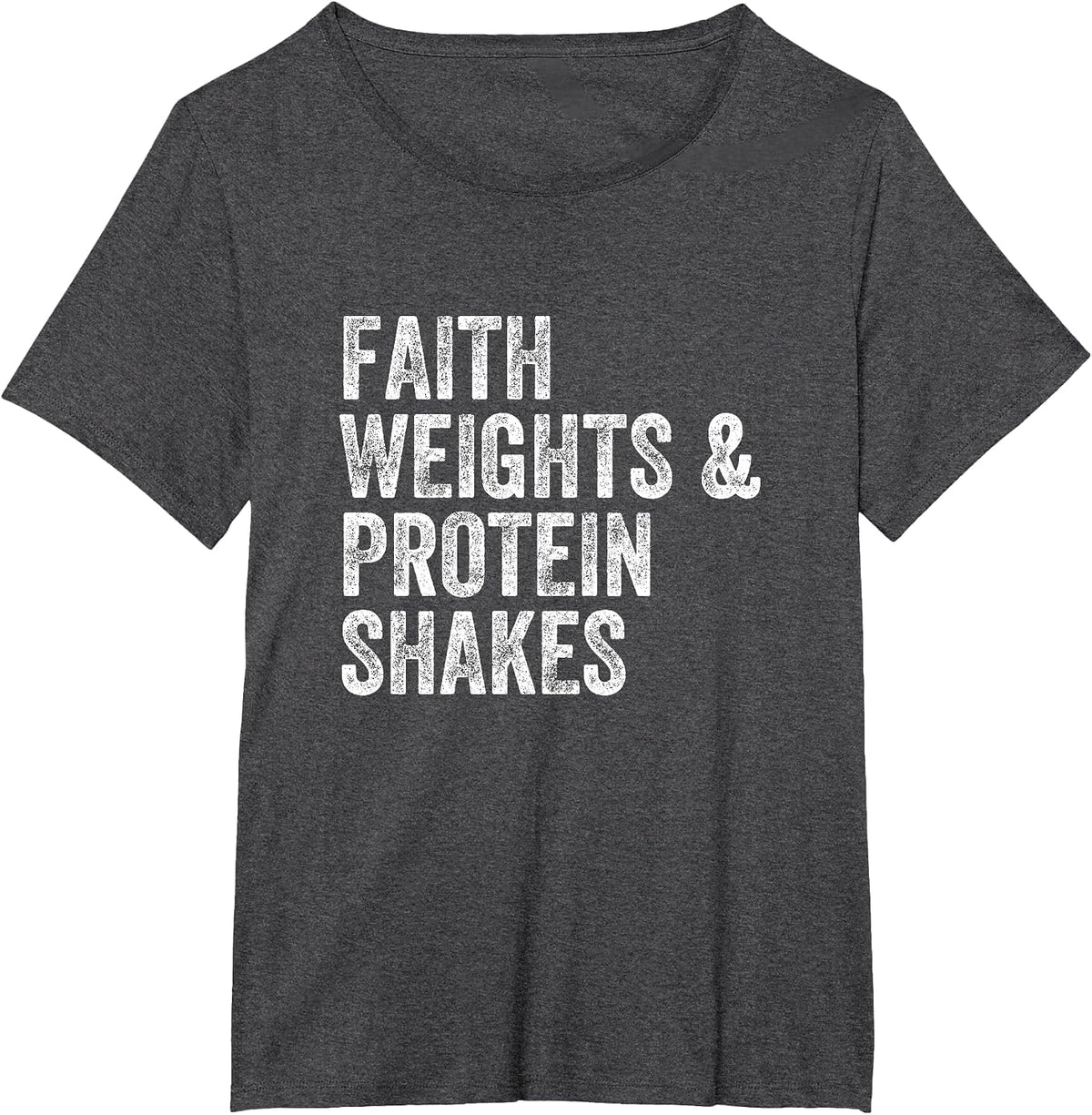 Faith Weights Protein Shakes Gym Weightlifter Bodybuilder T-Shirt - Dark Heather Grey