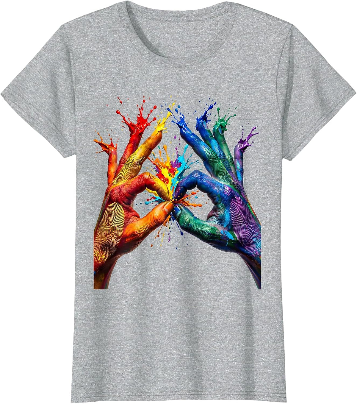 Women's Autism Awareness Mismatched Fingerprint Hands T-Shirt - Heather Grey