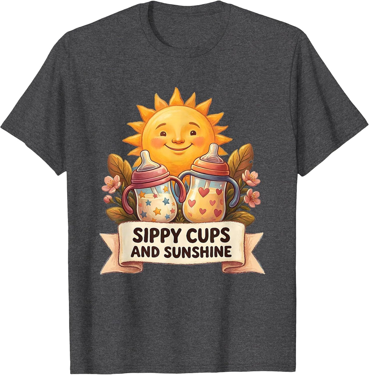 Men's Sippy Cups and Sunshine Daycare Teacher Design T-Shirt - Dark Heather Grey