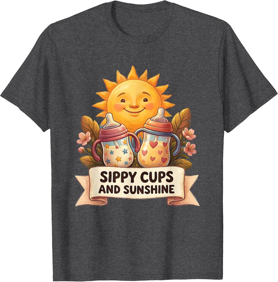 Men's Sippy Cups and Sunshine Daycare Teacher Design T-Shirt - Dark Heather Grey