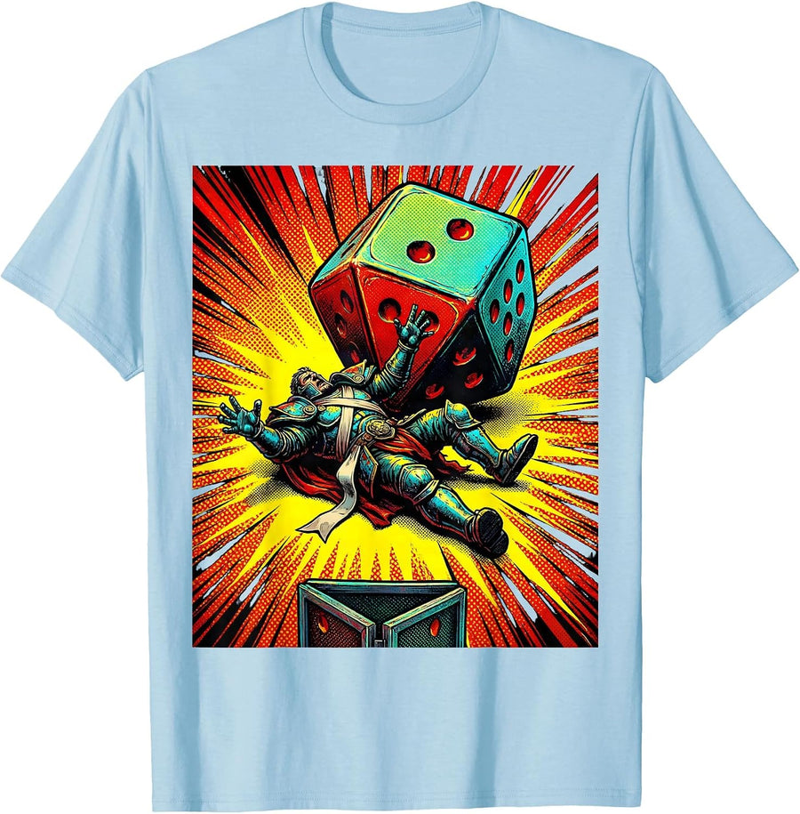 Tabletop Player Pop Art Fantasy Gamer Humor T-Shirt, Men, Baby Blue, X-Large - As Pictured