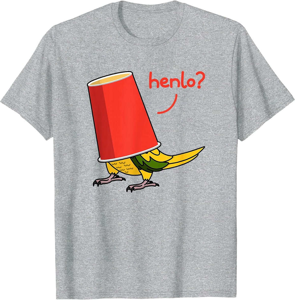 Parrot in A Cup - Henlo? I Golden Conure T-Shirt - Heather Grey